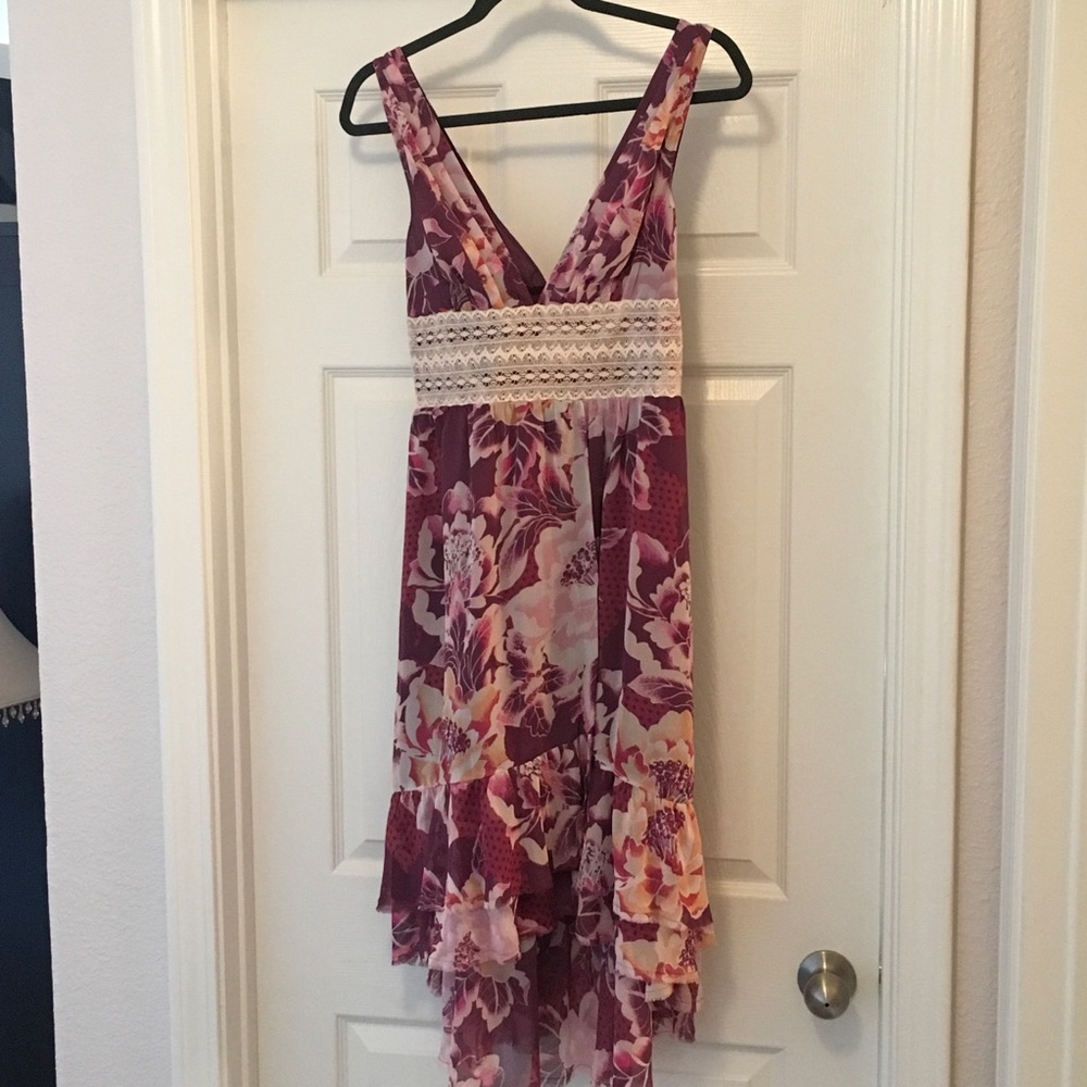 Free People Floral Asymmetrical Crochet Dress